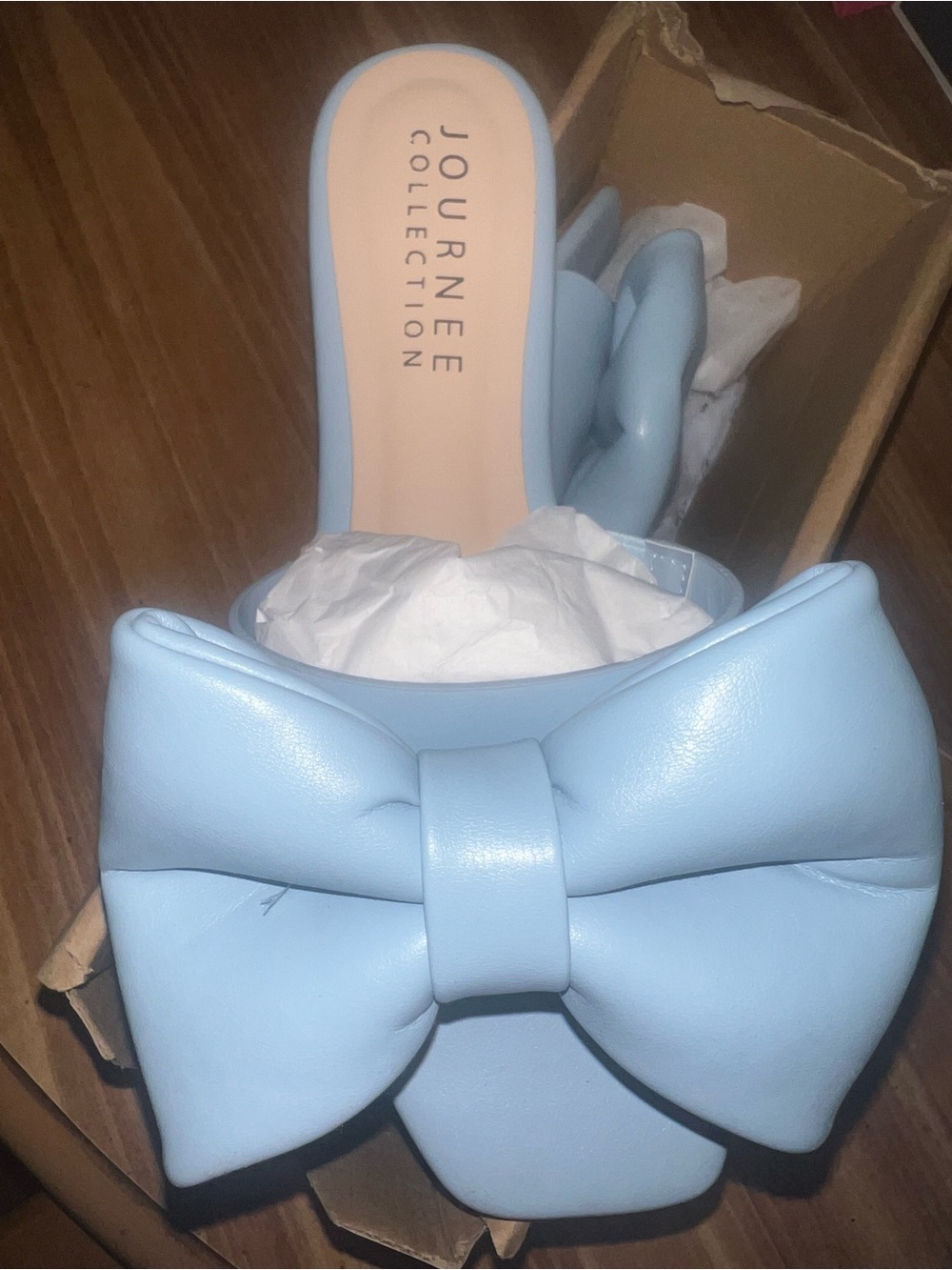 Journee Collection women’s light Blue Bow Slide Sandals
